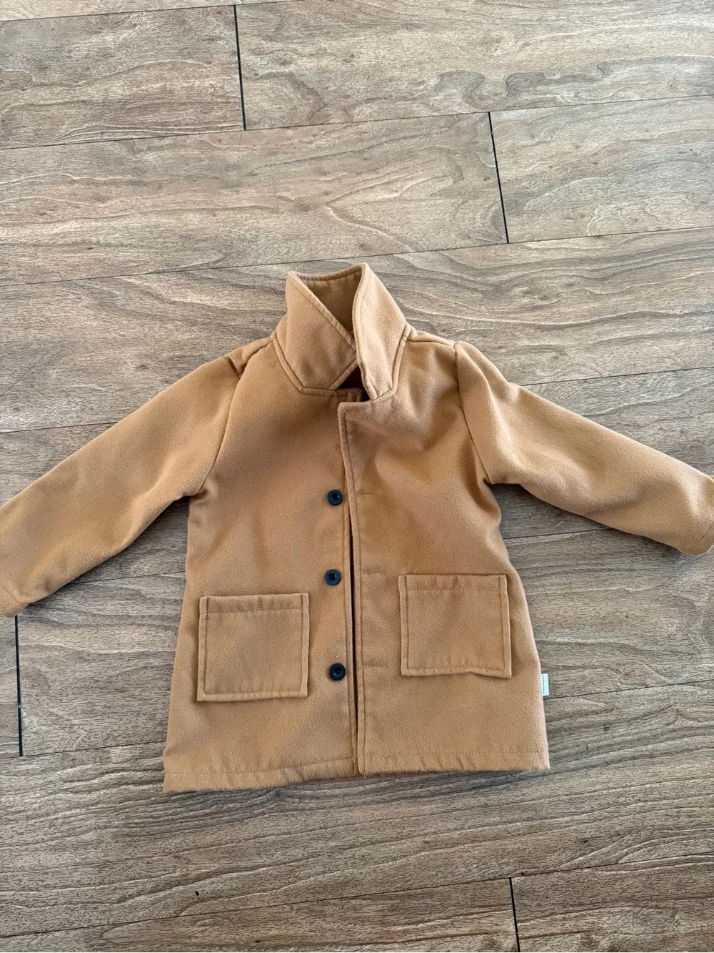 Kids Classic Camel Pea Coat with Patch Pockets